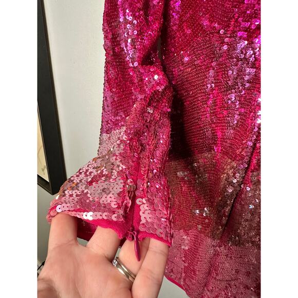 MAC DUGGAL 10029 Pink Ombre Sequin Long Sleeve Mini Dress Size Small NWT - Picture 12 of 16